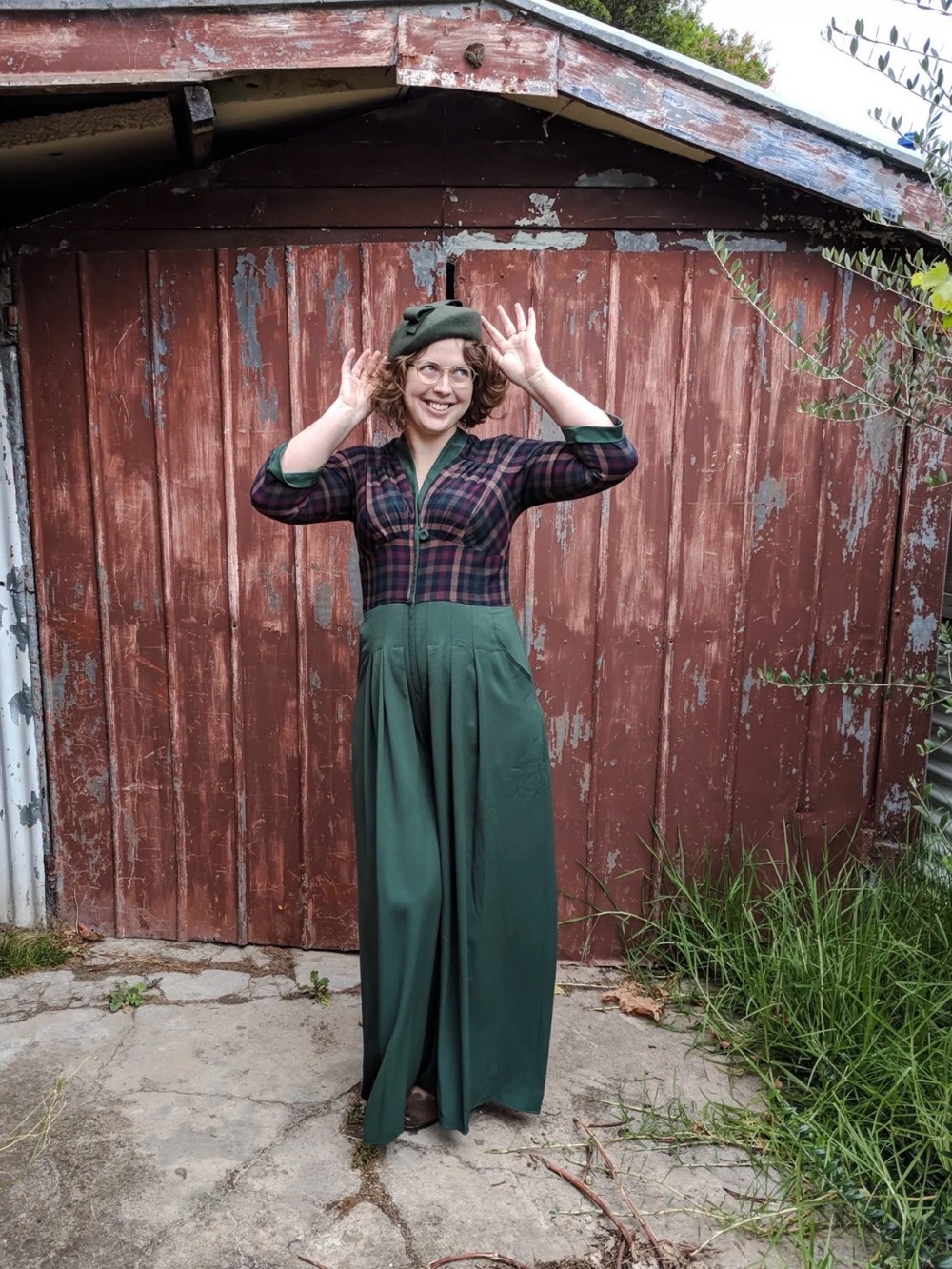 ModCloth Miss Candyfloss Green Plaid Jumpsuit Retro Pinup Size XS NWT